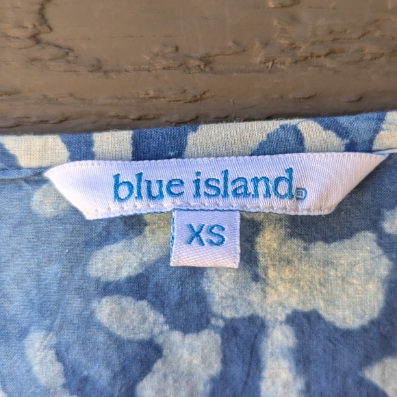 Blue Island Blue Floral Ikat Swim Coverup Dress Size XS 100% Cotton Beachy Boho - Picture 4 of 8